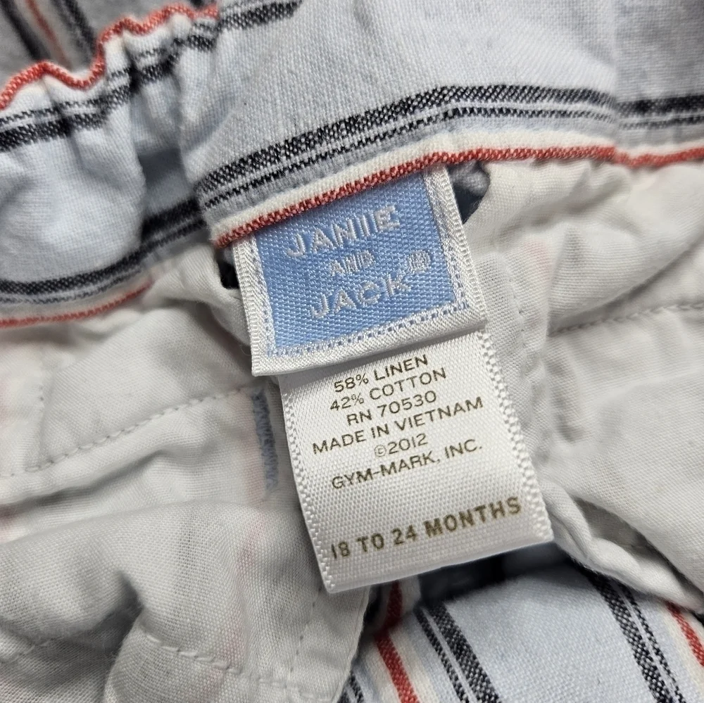 Janie and Jack Linen Blend #bluetag Shorts 18-24 months Blue + Red Stripe puppy